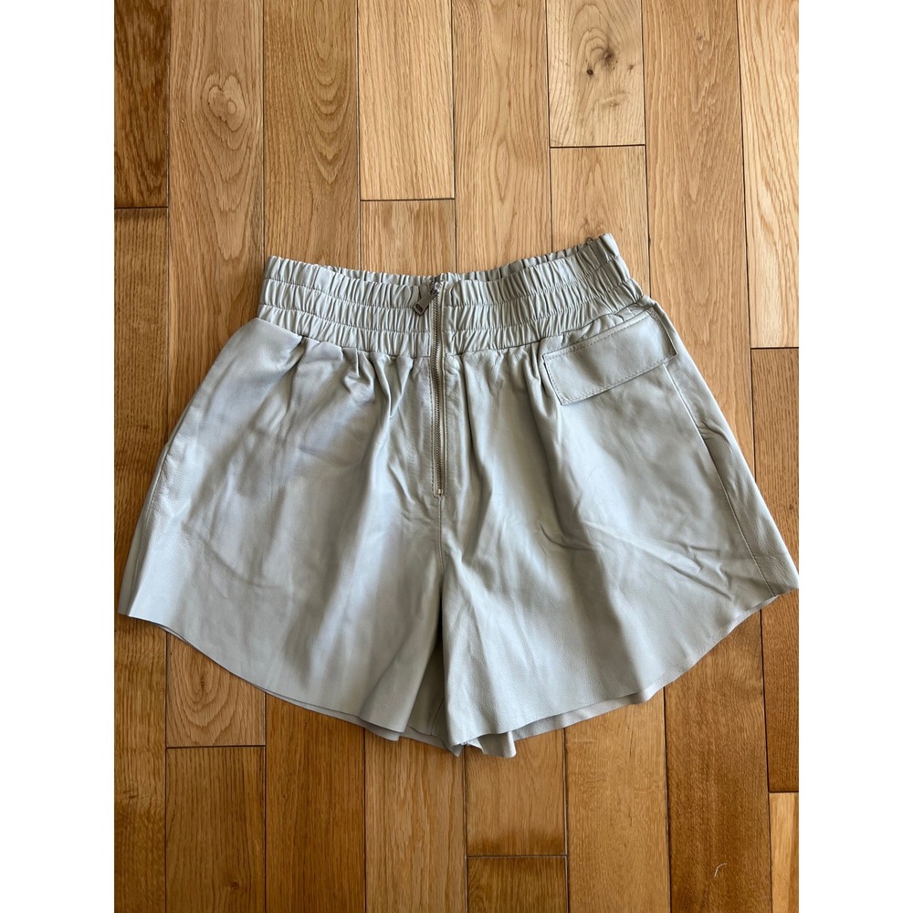 NEW Tela 100% Leather Drucciolo Shorts Sand Beige Elastic Waist Relaxed Fit S/M